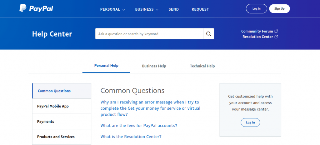 Paypal Support Center